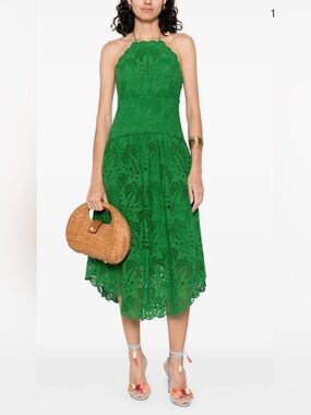 FARM Rio Green Eyelet Halter Dress